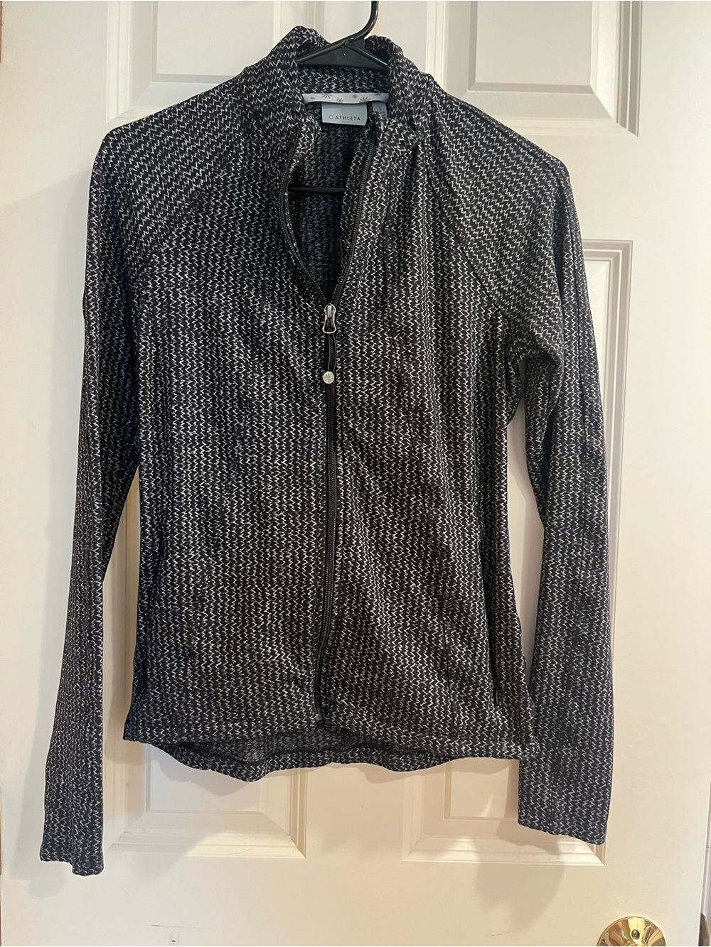 Athleta Black & White Marled Full-Zip Active Jacket